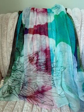 Front Row Society Multicolor Printed Floral Lightweight Artist Design Scarf